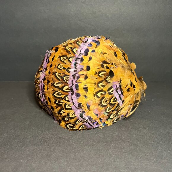 Vintage MCM Handmade by Sara Oehlerking Pheasant Fascinator Hat & Earrings Set - Picture 3 of 8